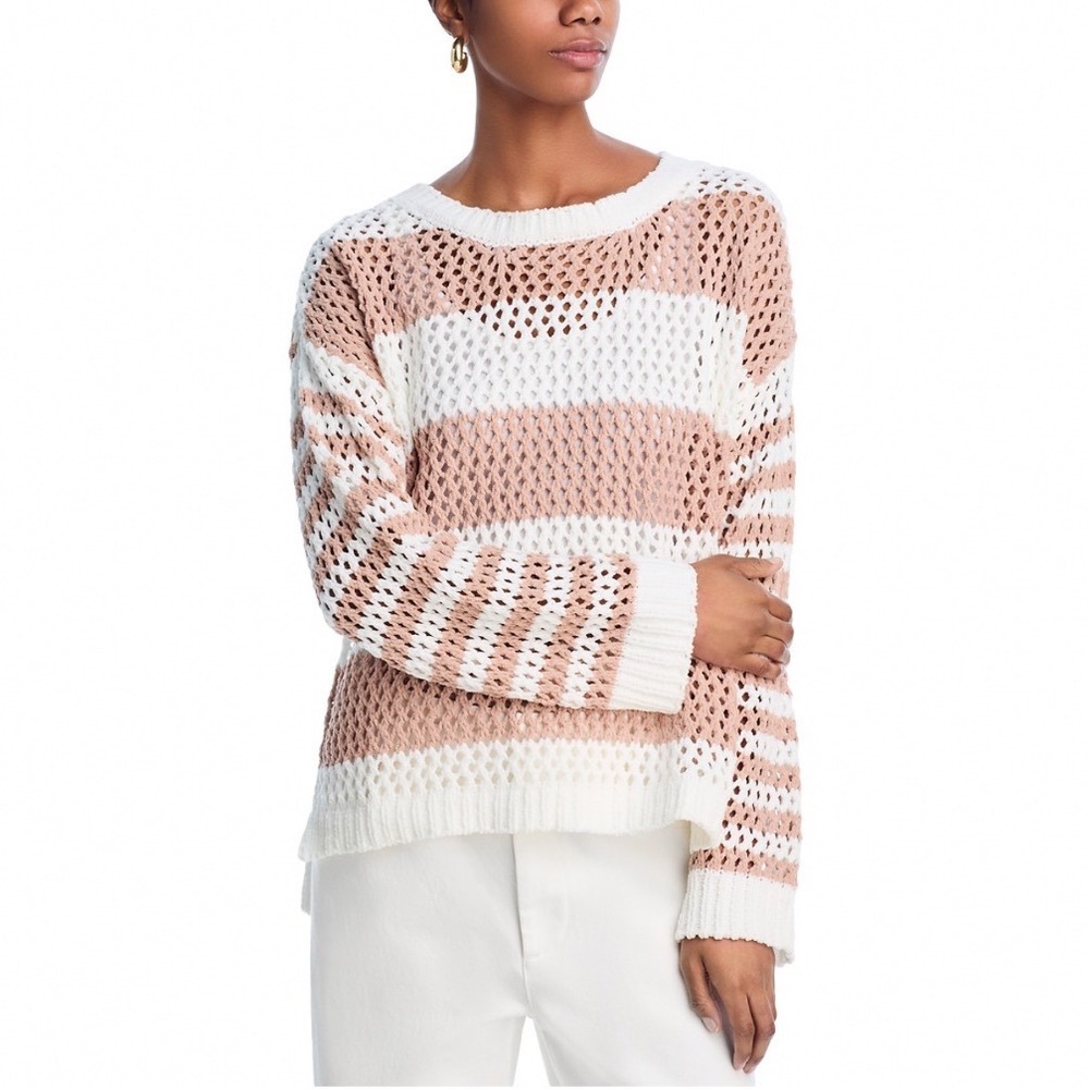 Vintage Havana Stripe Knit Netted Sweater Summer Nude White Small B13045 NEW